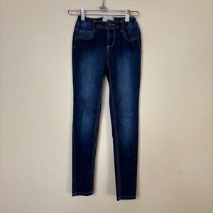 Wishful Park Girls Dark Wash Denim Skinny Jeans 8 Elastic Waistband Button